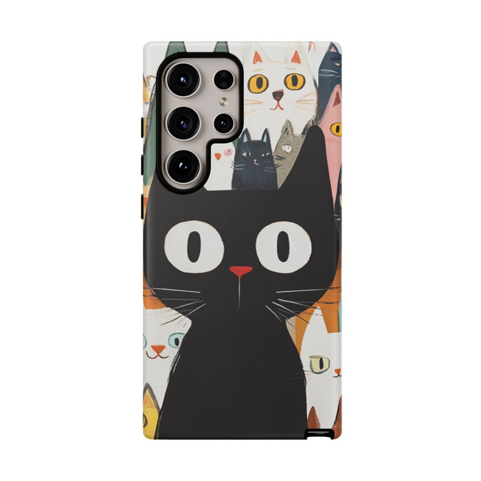 Grote Zwarte Kat met Kleurrijke Cartoonkatten