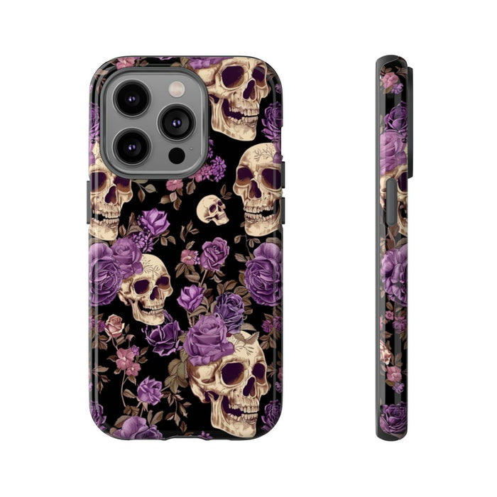 Paarse Rozen en Schedels Patroon