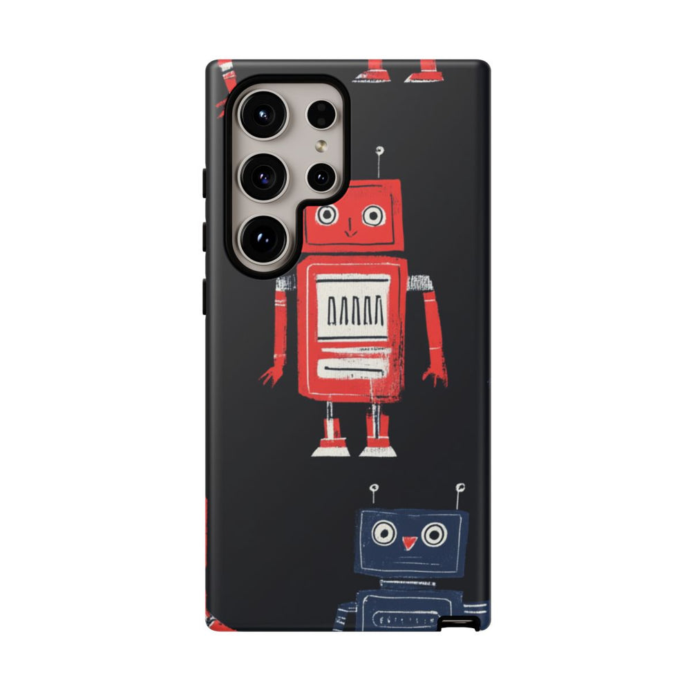 Retro Robotpatroon in Rood en Blauw