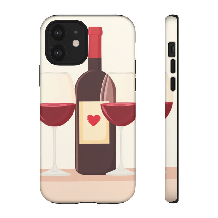 Rode Wijnfles met Hart en Twee Glazen Illustratie