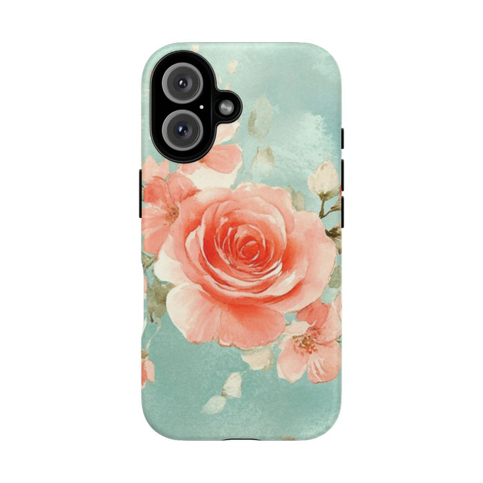 Aquarel Roze Rozen op Turquoise Achtergrond