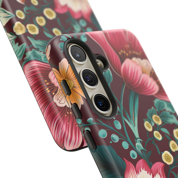 Botanisch Bloemenpatroon in Amber en Teal