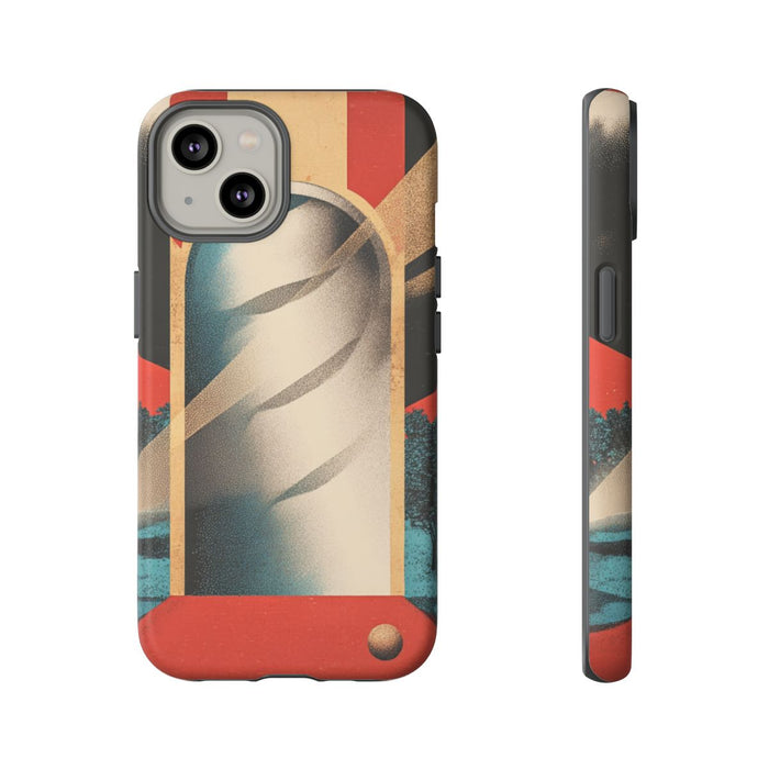 Surrealistische Spiraalpoort met Bomen en Sferen