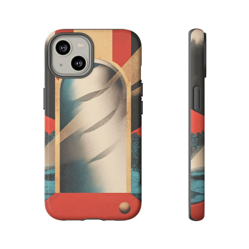 Surrealistische Spiraalpoort met Bomen en Sferen