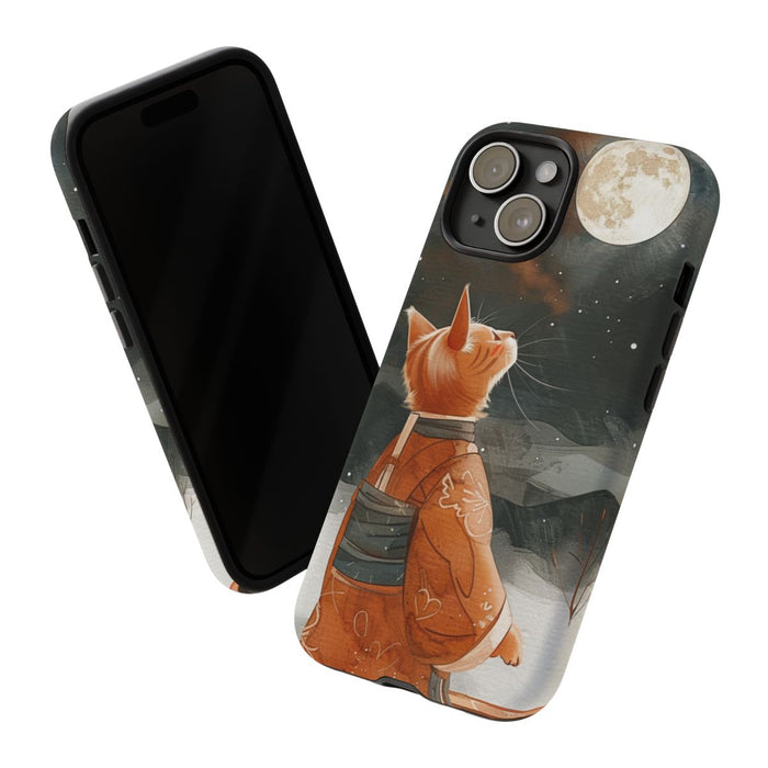 Oranje Kat in Traditionele Gewaad Onder Volle Maan