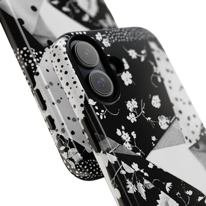 Monochrome Bloemen- en Polkadot Patchwork