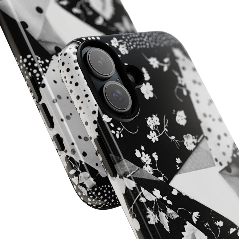 Monochrome Bloemen- en Polkadot Patchwork
