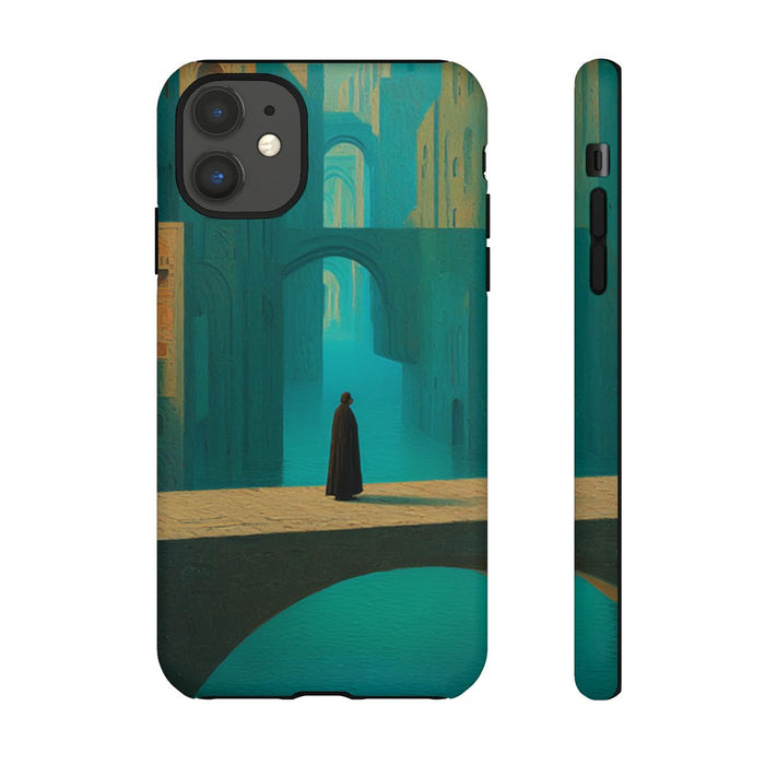 Sprookjesachtige Stadsgezicht met Brug en Wandelaar