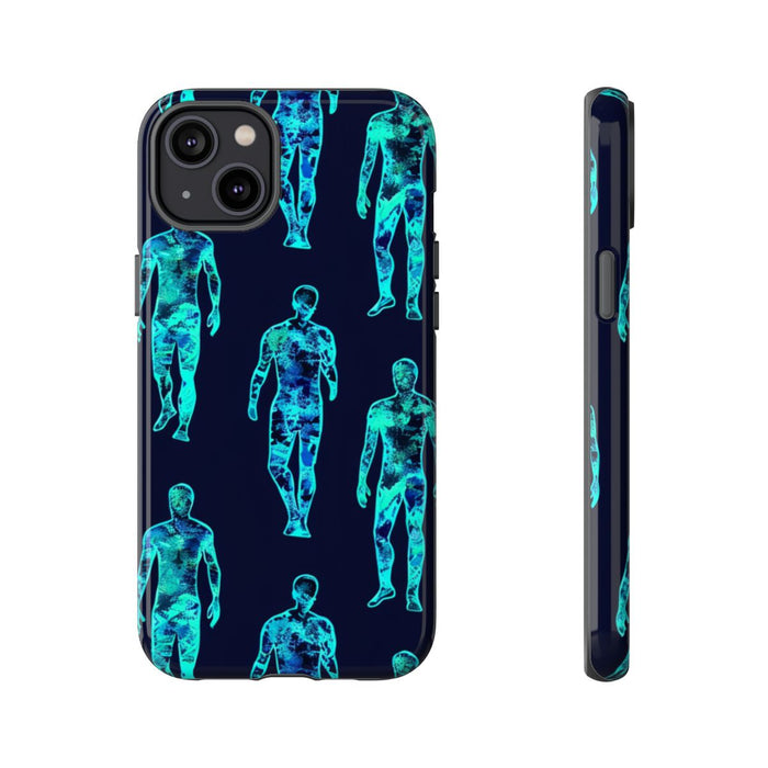 Blauw-Groene Neon Mensfiguren Patroon