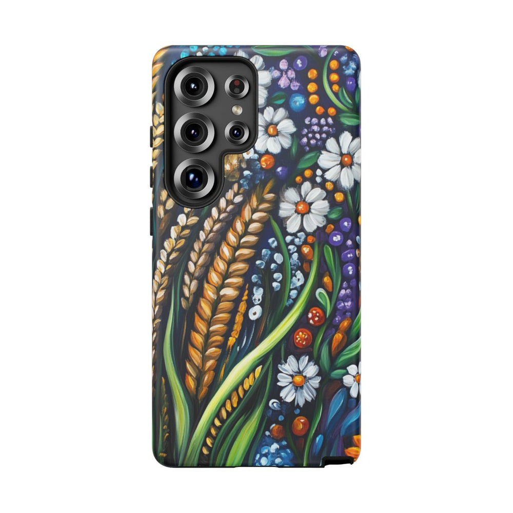 Kleurrijk Bloemen- en Graanmotief in Folklorestijl