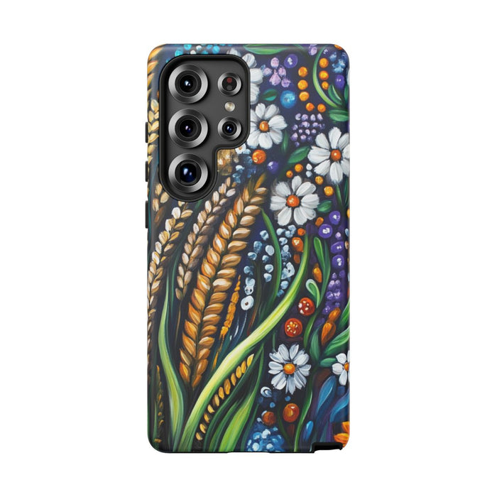 Kleurrijk Bloemen- en Graanmotief in Folklorestijl