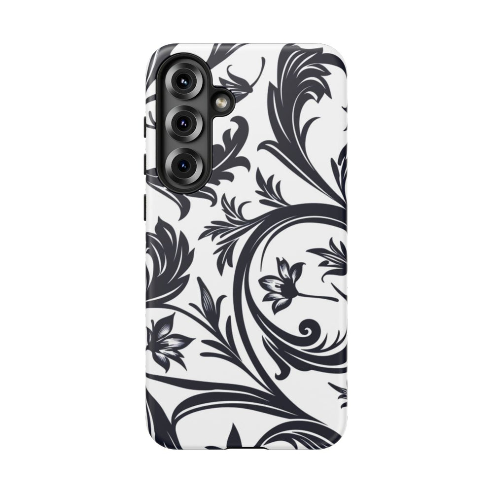 Zwart-Wit Bloemmotief met Sierlijke Krullen