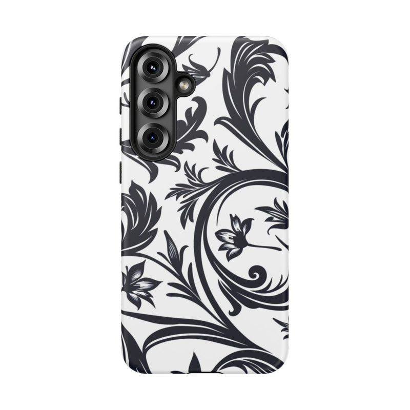 Zwart-Wit Bloemmotief met Sierlijke Krullen