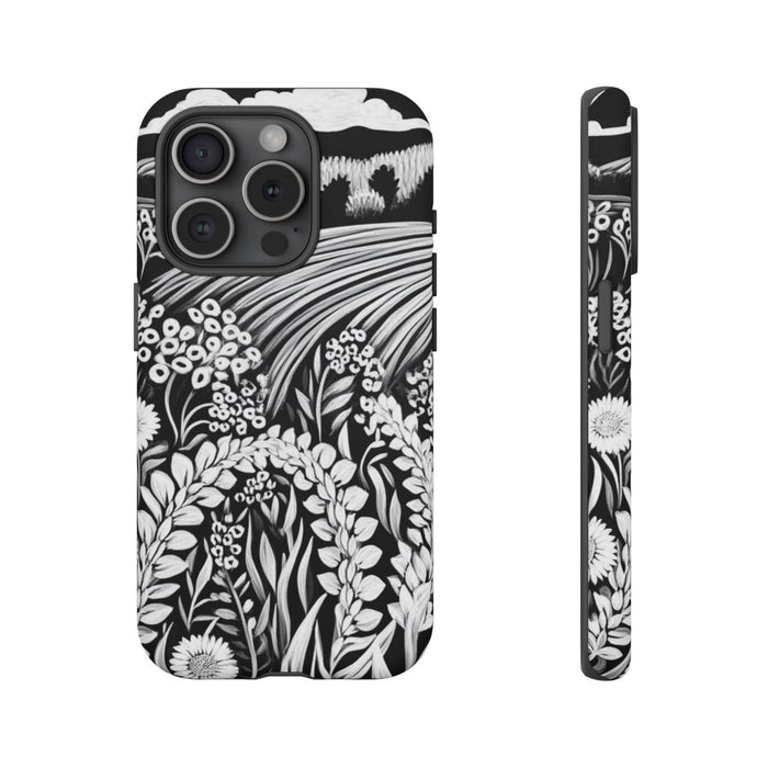 Zwart-Wit Folklore Bloemenlandschap