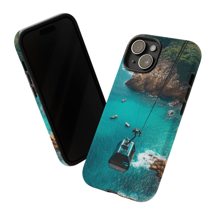 Kabelbaan Boven Turquoise Zee met Kustlandschap