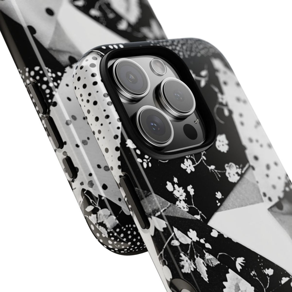 Monochrome Bloemen- en Polkadot Patchwork