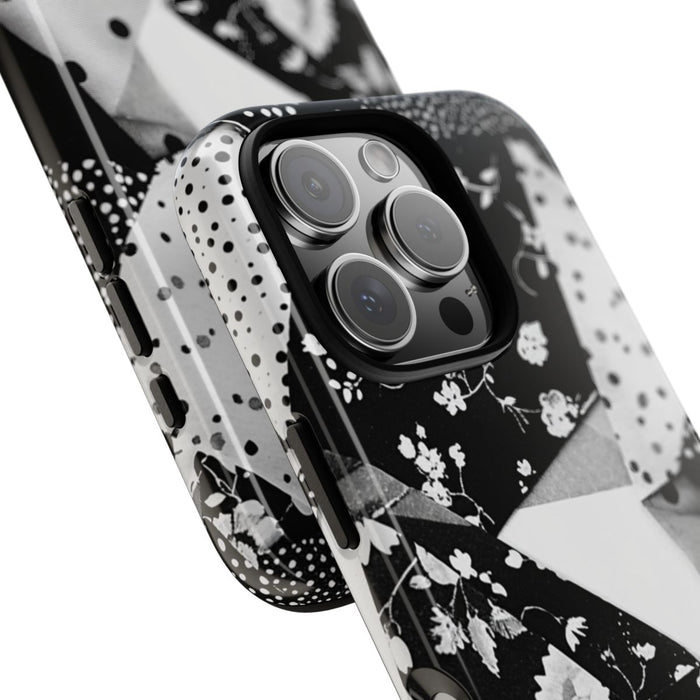 Monochrome Bloemen- en Polkadot Patchwork