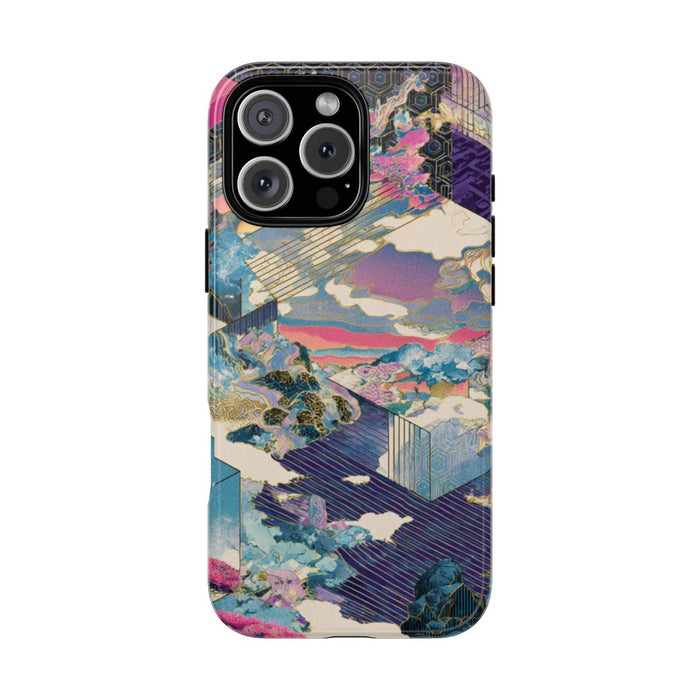 Abstracte Geometrische Landschap met Roze Bomen