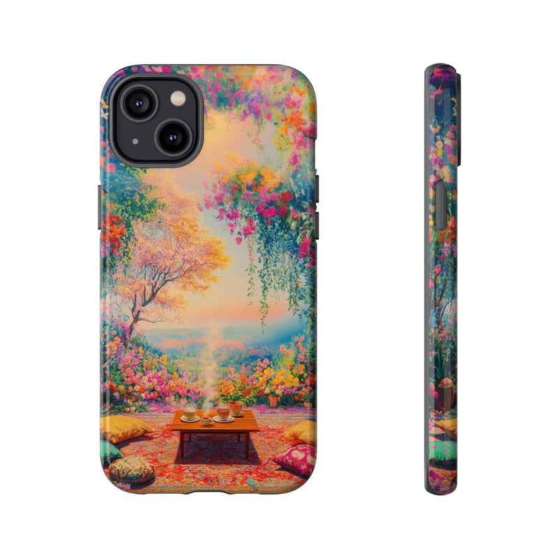 Levendige Bloemrijke Scene met Gezellige Kussens