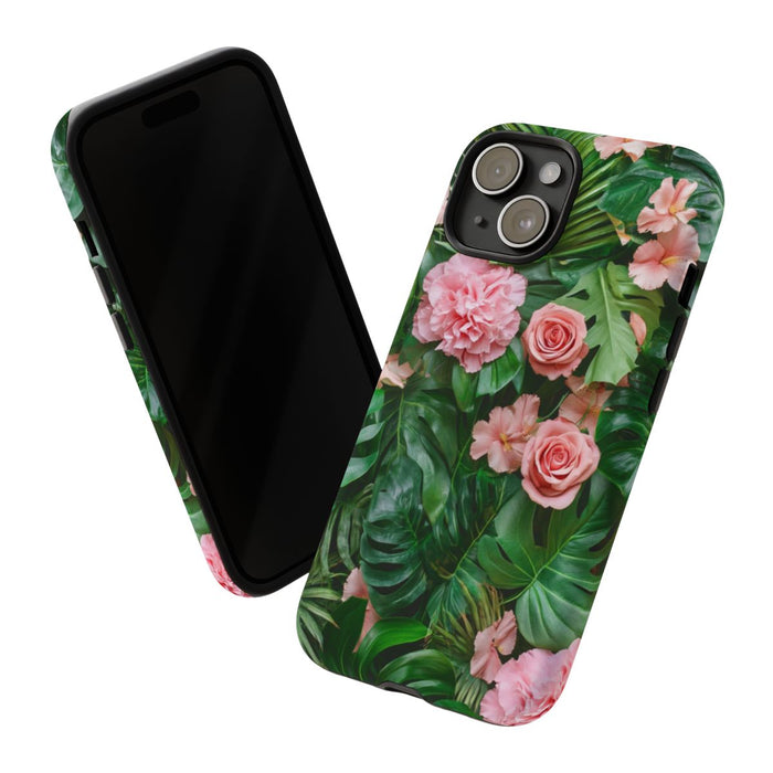 Roze Rozen en Tropische Bladeren Patroon