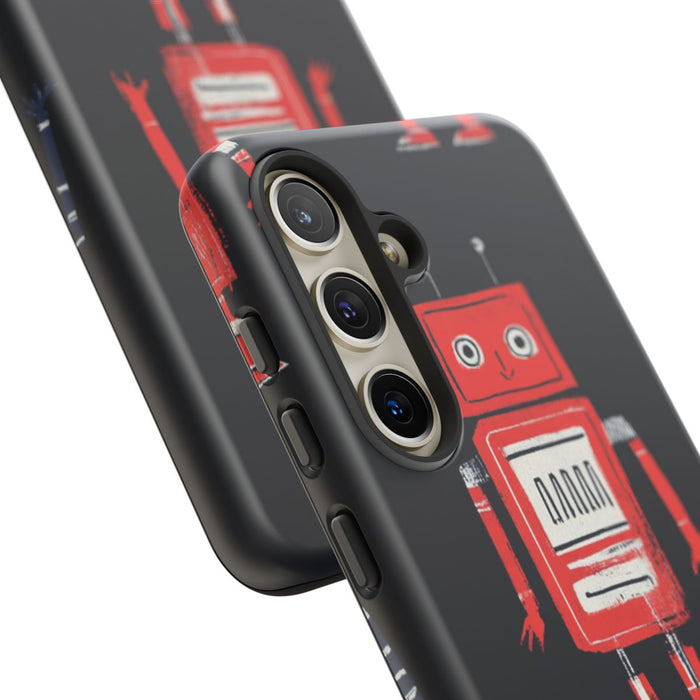 Retro Robotpatroon in Rood en Blauw