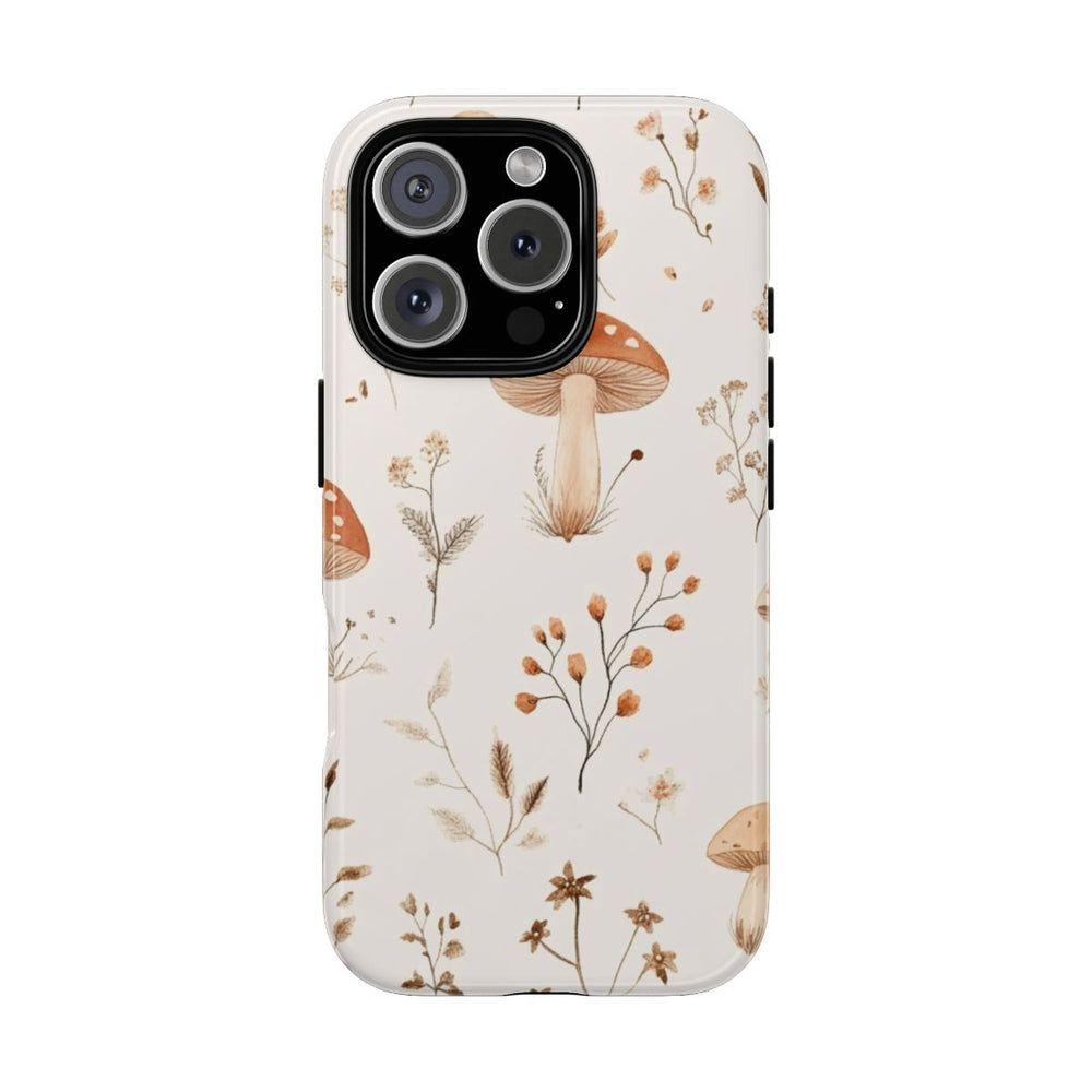 Bruine en Beige Paddenstoelen met Bloemrankenpatroon