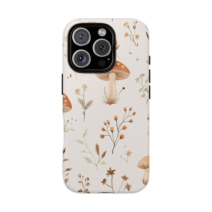 Bruine en Beige Paddenstoelen met Bloemrankenpatroon