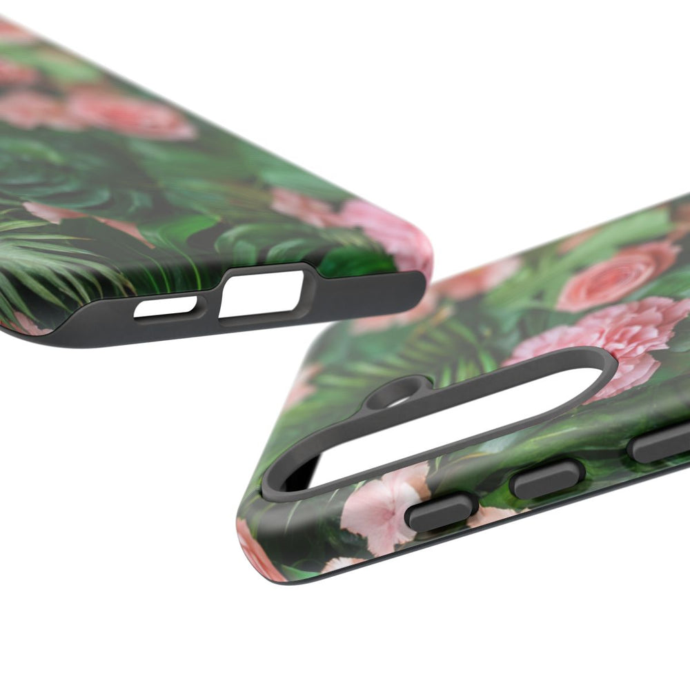 Roze Bloemen en Tropische Bladeren Patroon
