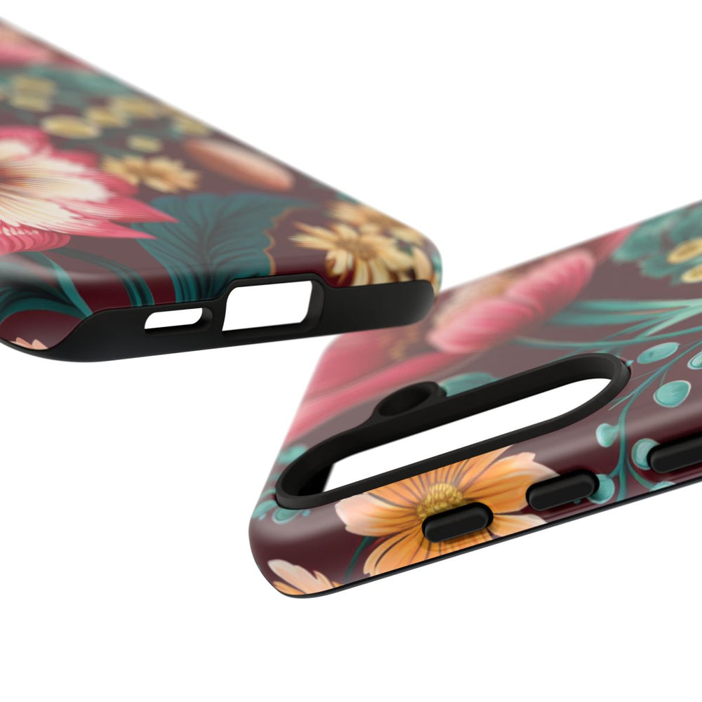 Botanisch Bloemenpatroon in Amber en Teal