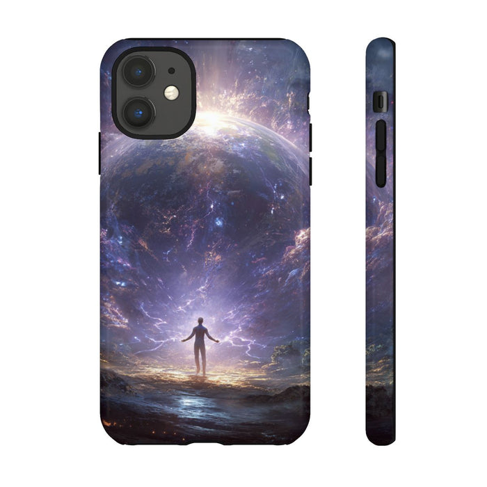 Persoon Tegenover Gloeiende Aarde in Kosmische Energie