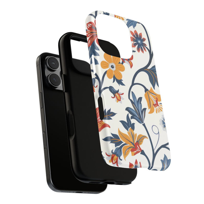 Retro Bloemenpatroon in Blauw, Rood en Geel