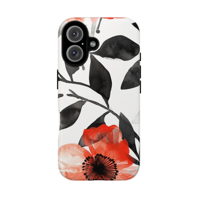 Rood-Zwart Waterverf Bloemenpatroon