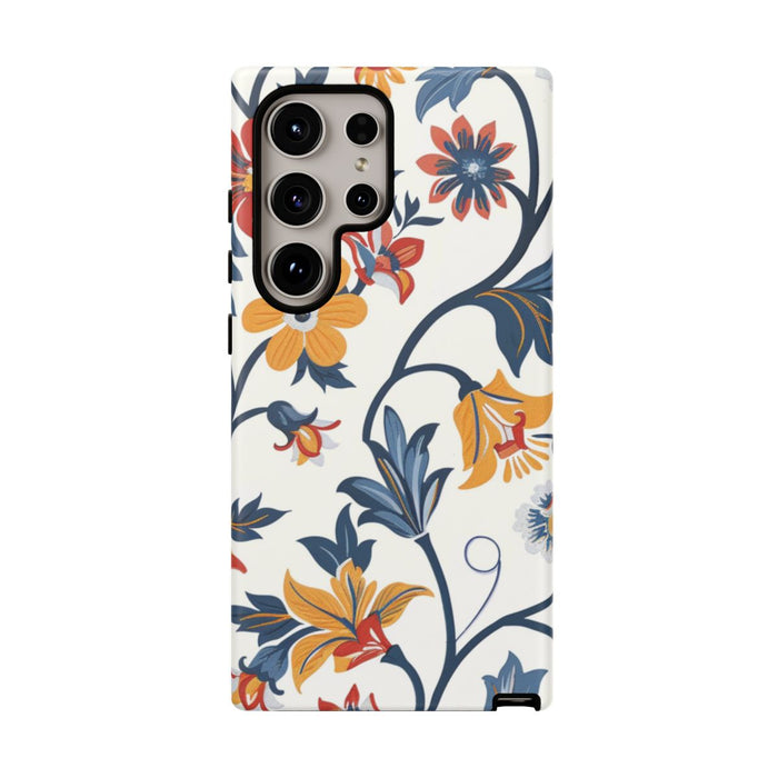 Retro Bloemenpatroon in Blauw, Rood en Geel