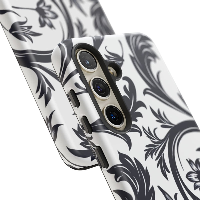 Zwart-Wit Bloemmotief met Sierlijke Krullen