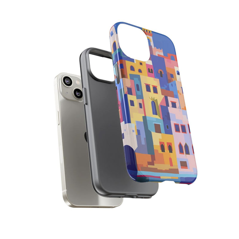 Kleurrijke Illustratie van een Kuststad