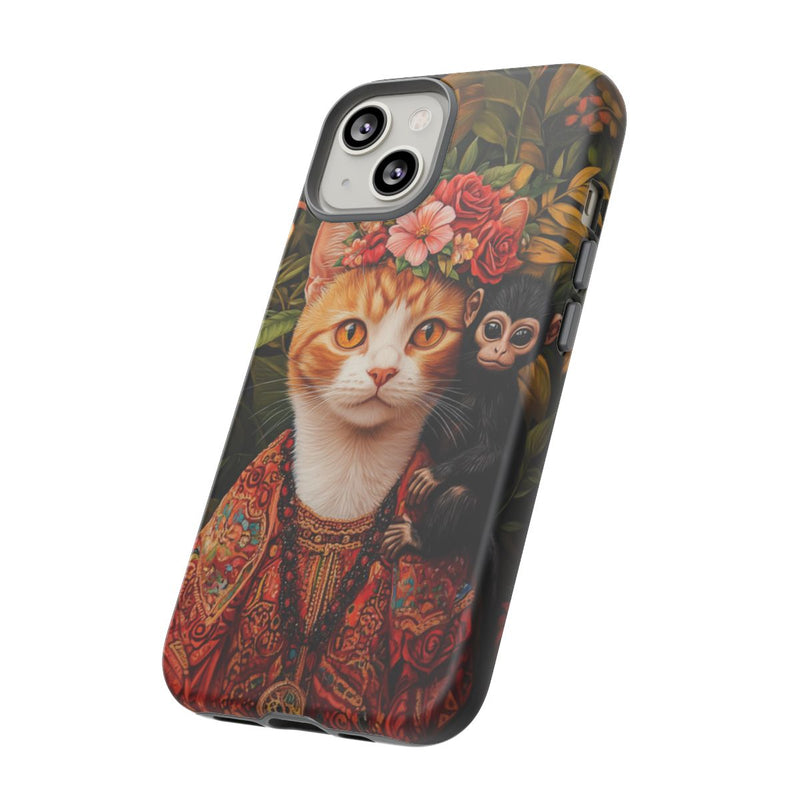 Gemberkleurige Kat met Bloemenkroon en Aapje