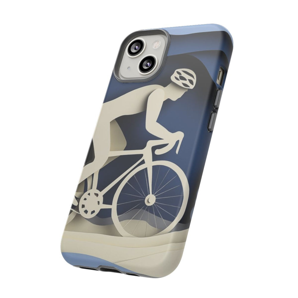 Papieren Wielrenner in Blauwe Landschap