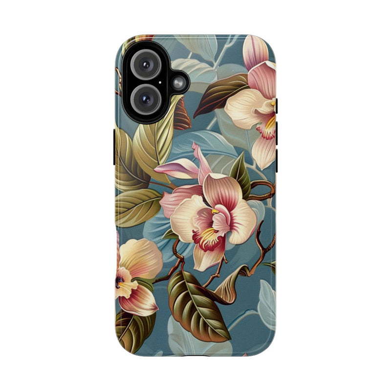 Orchideeën Bloemenpatroon op Blauwe Achtergrond