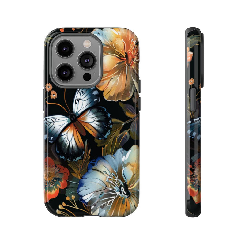 Vlinders en Bloemenpatroon op Zwart