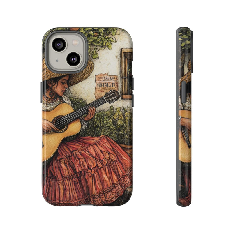 Vrouw die Gitaar Speelt in Landelijke Binnenplaats