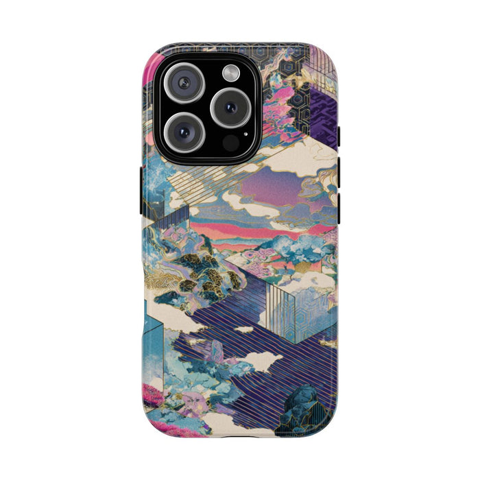 Abstracte Geometrische Landschap met Roze Bomen