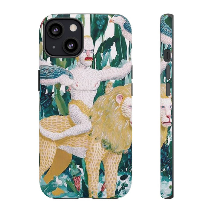 Surrealistische Man met Vogels op Leeuw