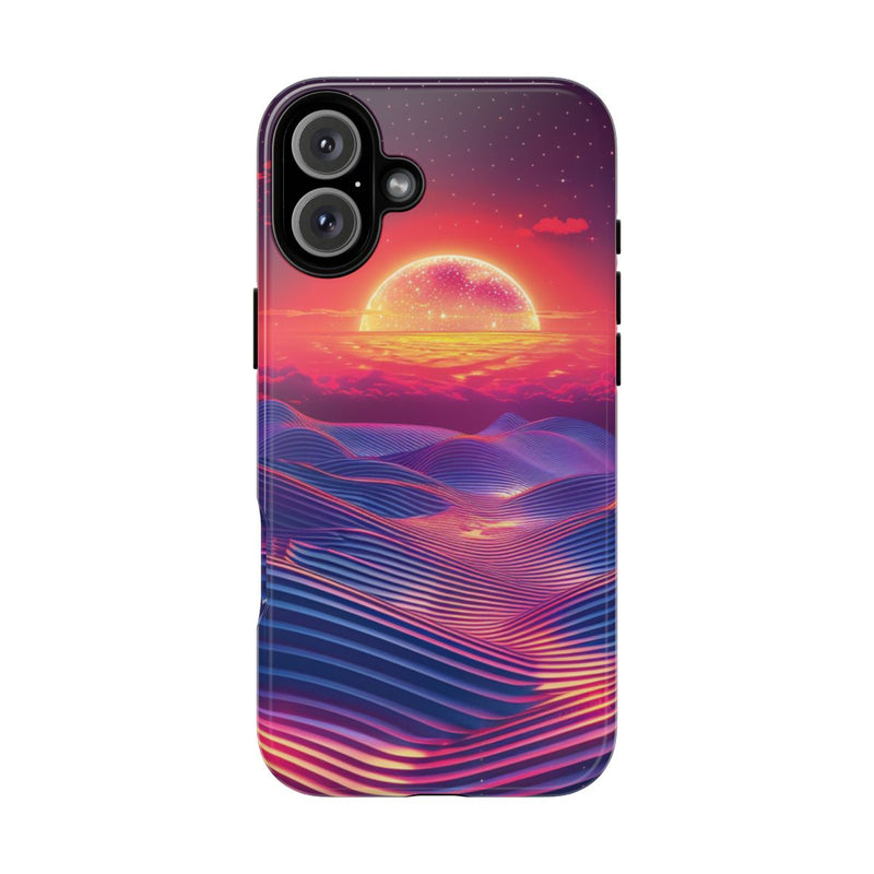 Levendige Zonsondergang met Abstracte Golven