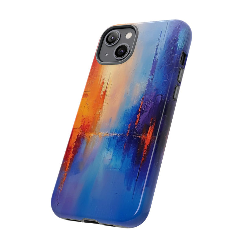 Levendige Abstracte Stadsgezicht in Blauw en Oranje