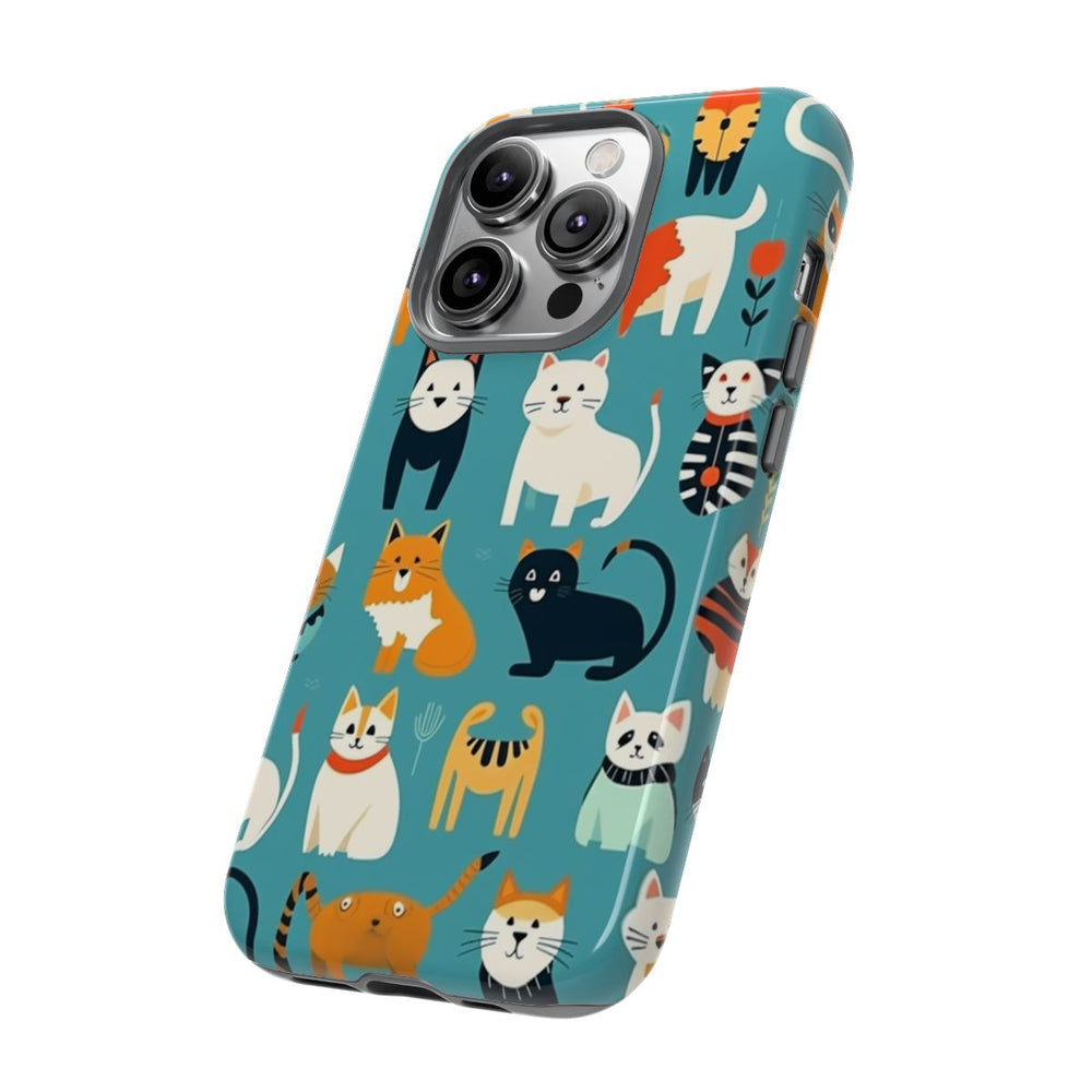 Kleurrijk Kattenpatroon op Glanzend Stevig Hoesje