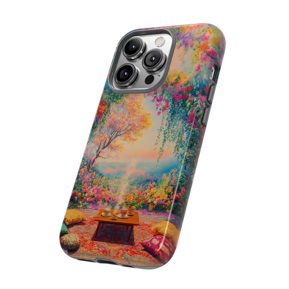 Levendige Bloemrijke Scene met Gezellige Kussens