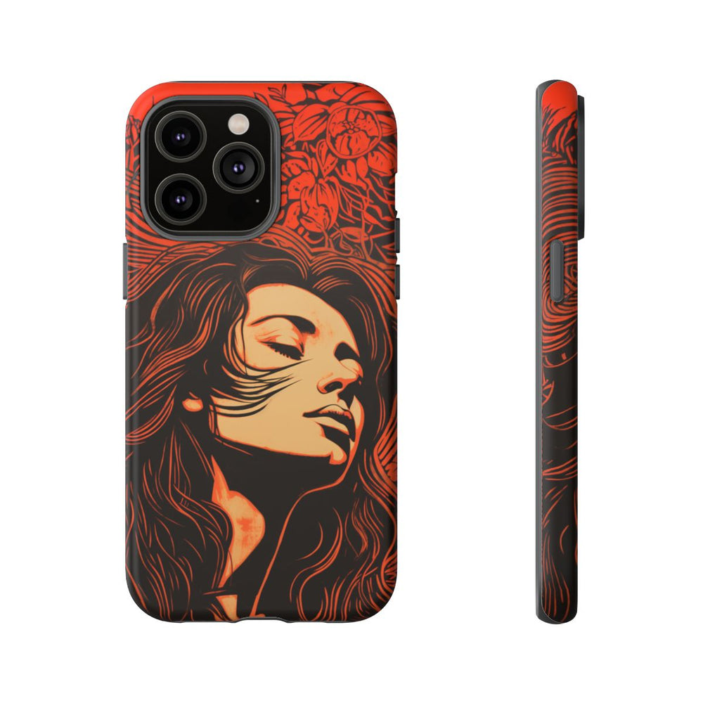 Linosnede Portret van Vrouw met Bloemen