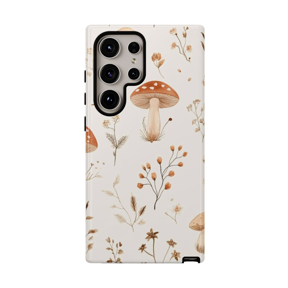 Bruine en Beige Paddenstoelen met Bloemrankenpatroon