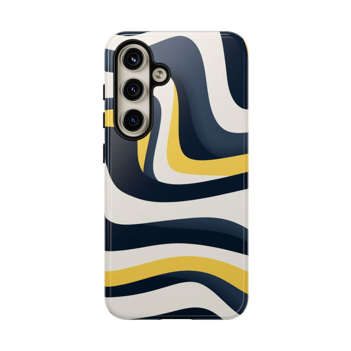 Abstracte Golvende Lijnen in Donkerblauw en Geel
