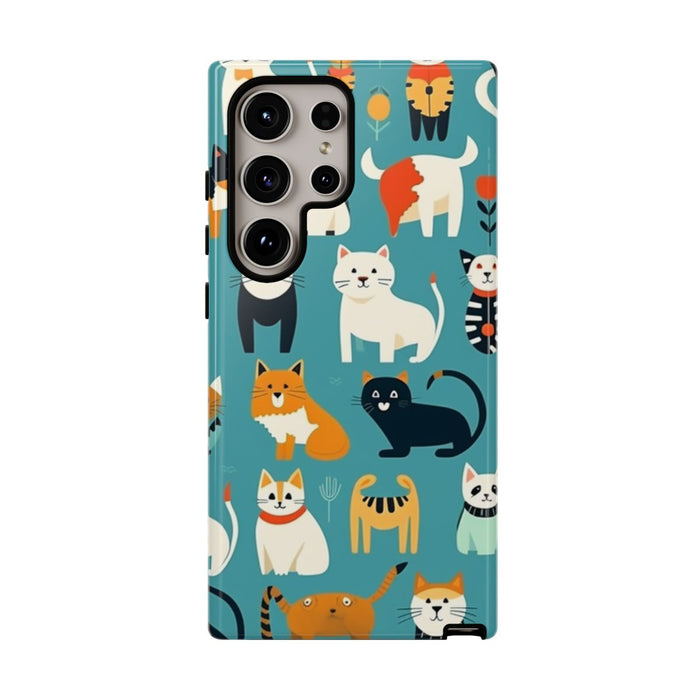 Kleurrijk Kattenpatroon op Glanzend Stevig Hoesje